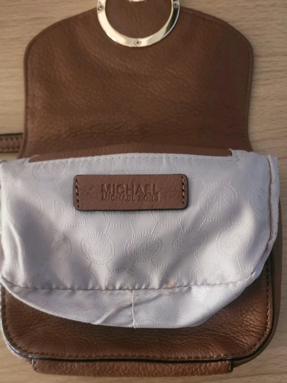 Michael Kors Brown Leather Crossbody with Gold MK Logo